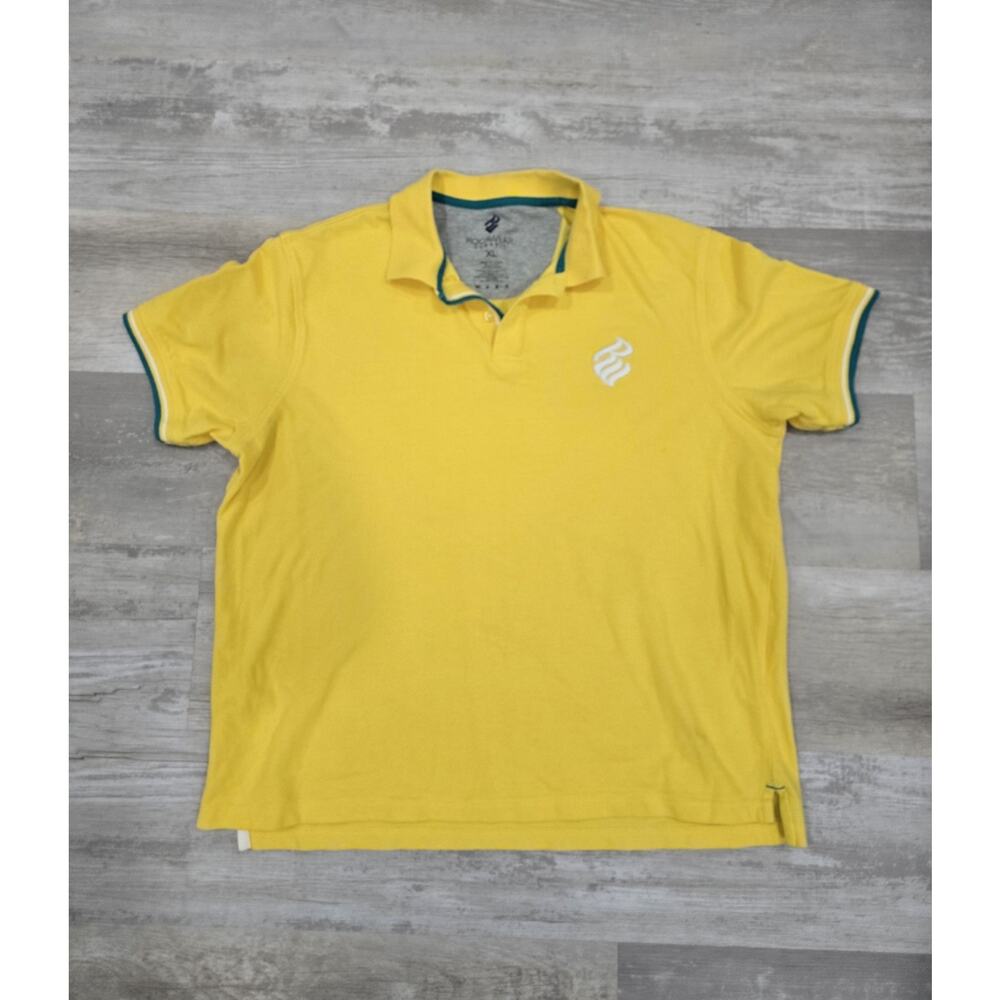 Vtg ROCAWEAR Polo Shirt XL Yellow Y2K Streetwear Baggy Hip Hop Jay Z Cyber 00s